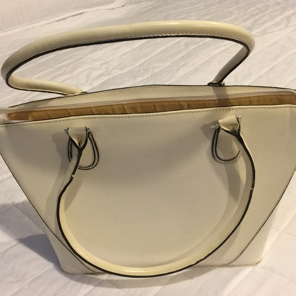 Vintage Off white hand bag, black piping